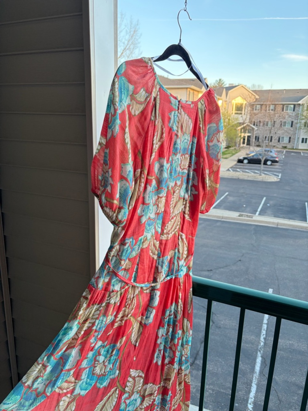 🆕🍒The Good Journey Floral Midi Dress Size L Coral Pink Blue Boho  Vacation - Picture 6 of 17